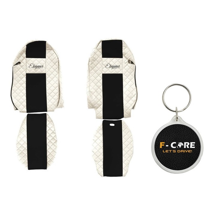 Set Huse pentru scaune Elegance, Velur/Piele Matlasata, Mercedes Actros MP2/MP3 06/2008-, Bej, 2 Bucati cu Breloc F-Core