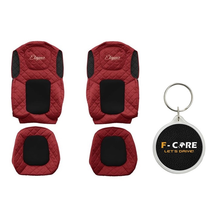 Set Huse pentru scaune Elegance, Velur/Piele Matlasata, FORD F-Max 11/2018-, Rosu, 2 Bucati cu Breloc F-Core