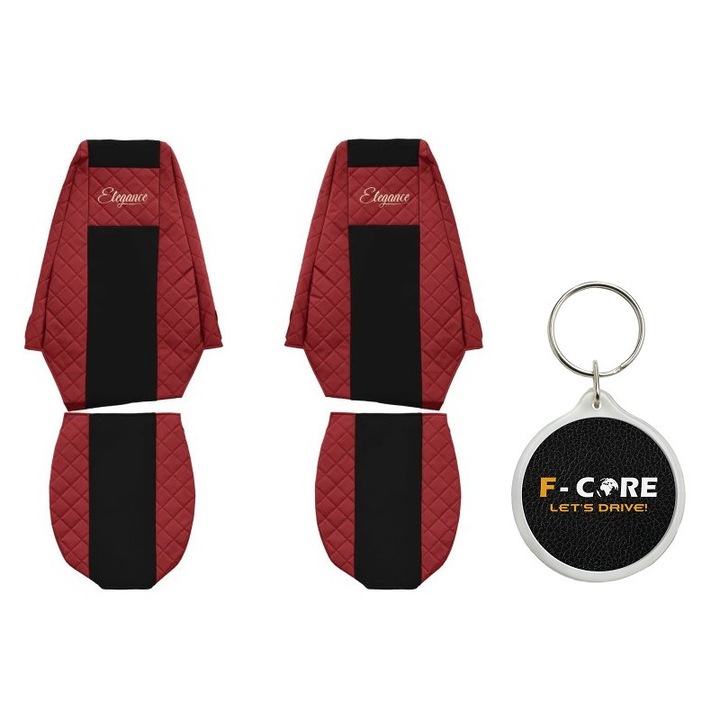 Set Huse pentru scaune Elegance, Velur/Piele Matlasata, Renault MAGNUM 10/2004-, Rosu, 2 Bucati cu Breloc F-Core