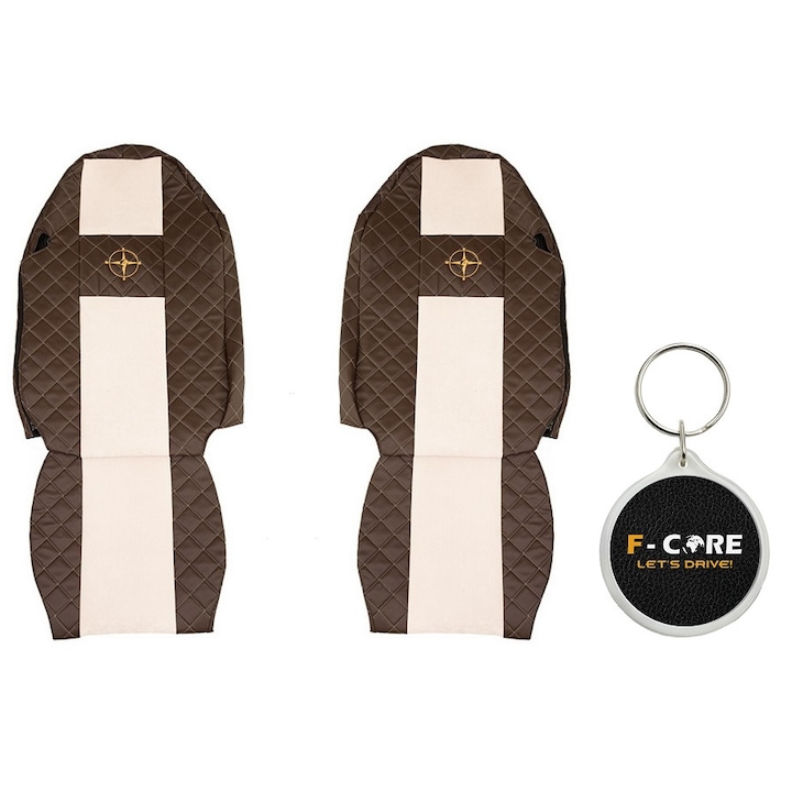 Set Huse pentru scaune Elegance, Velur/Piele Matlasata, Mercedes Actros MP2/MP3 06/2008-, Maro/Bej, 2 Bucati cu Breloc F-Core