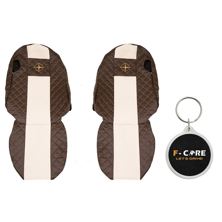 Set Huse pentru scaune Elegance, Velur/Piele Matlasata, Scaune Standard, Mercedes Actros MP4/MP5 07/2011-, Maro/Bej, 2 Bucati cu Breloc F-Core