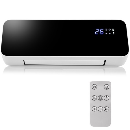 Aeroterma de perete Lehmann Cepero, 2000W, Wi-Fi, Telecomanda, Timer, Display digital LED, Oscilatie, Detectarea ferestrei deschise, negru/alb