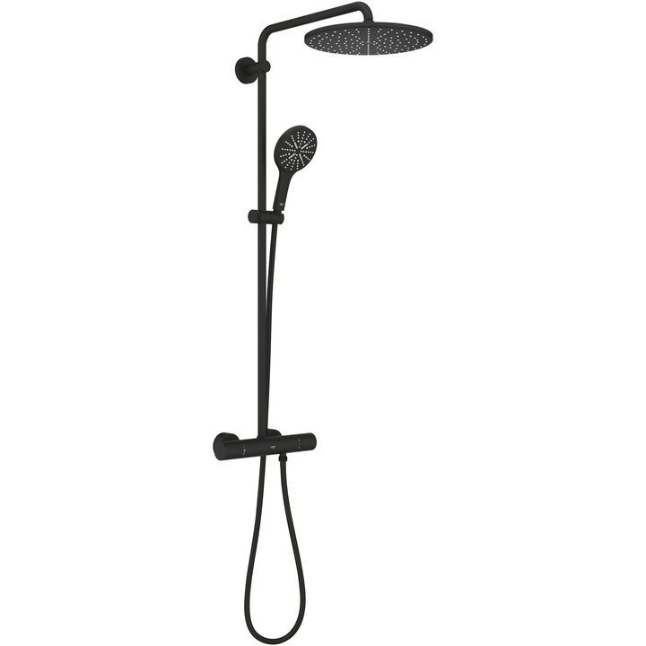 Sistem de dus Grohe Rainshower SmartActive 310 22119KF0, 1/2'', aparent, termostat, 310 mm, 1 pulverizare, anti-calcar, mat, negru