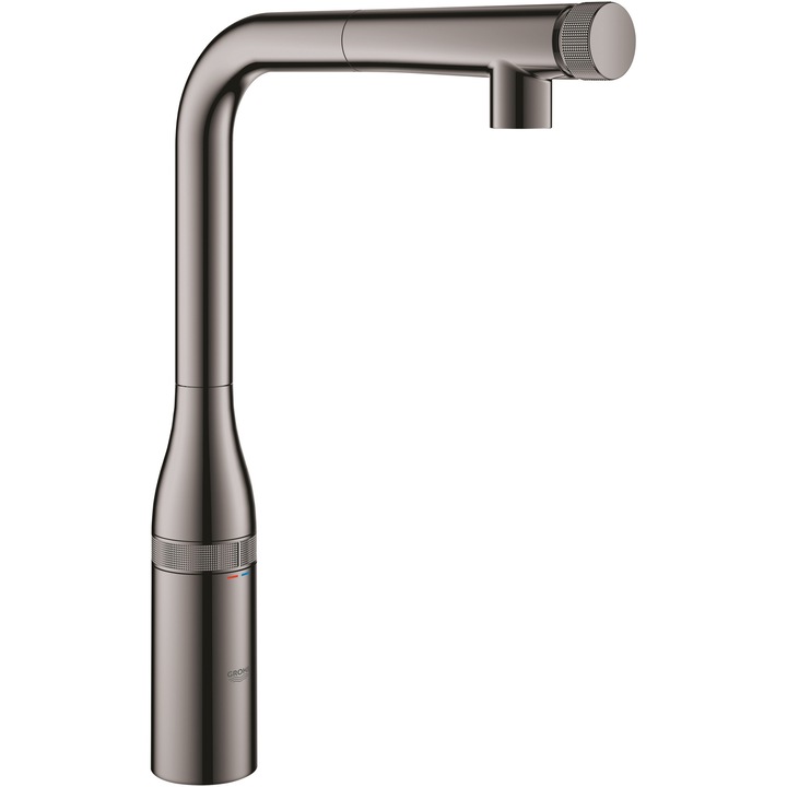Baterie de bucatarie Grohe Essence Smartcontrol 31615A00, 3/8'', pipa inalta, tip L, dus extractabil, 2 functii, lucios, grafit