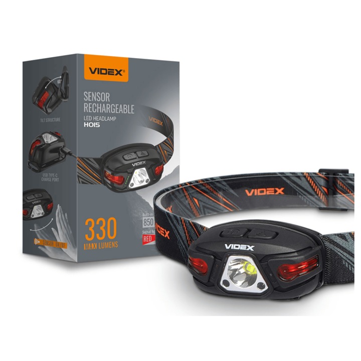 Lanterna, Videx, 330Lm, 5000K, Negru
