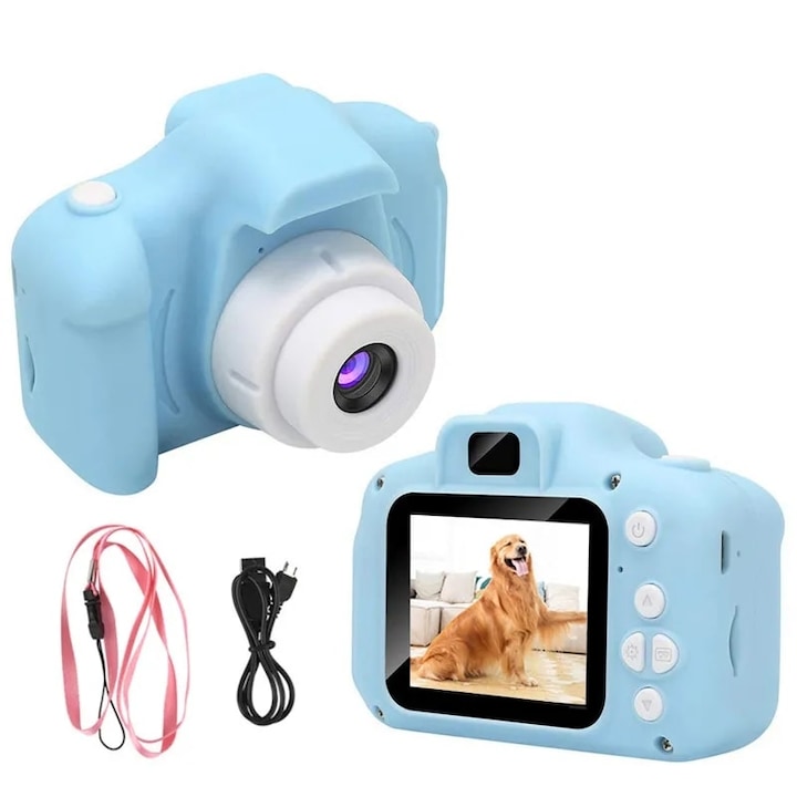 Дигитален детски фотоапарат KLG W390, Дигитална камера за снимки и видео, Игри, Син, Зелен