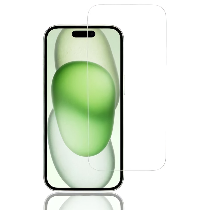 Üvegfólia iPhone 15 Plus készülékhez, teljes ragasztó, ultra átlátszó, oleofób kezelés, lekerekített élek, magas fokú 9H ellenállás, karcolásgátló, tapintható érzékenység, tokbarát