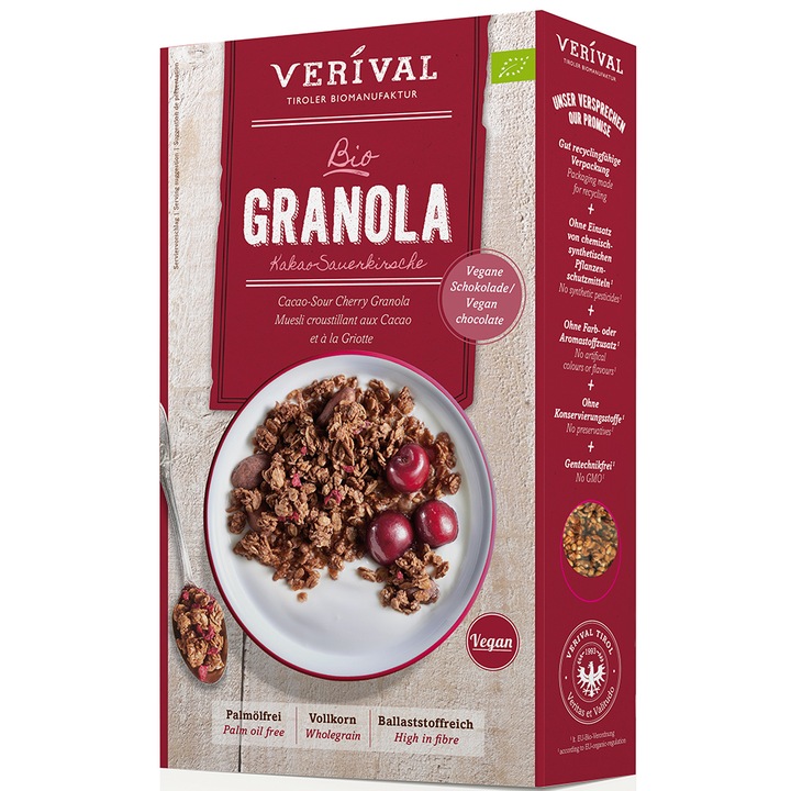 Cereale Crunchy cacao si visine Verival Bio, 325g