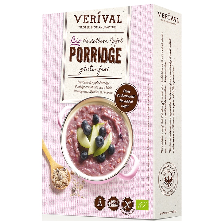 Porridge afine si mere Verival Bio, 350g