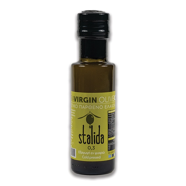 Ulei de masline extra virgin Stalida 100ML,0,3, presare la rece, din familia Damposis recolta 2024/2025 Veria, Grecia, varietate koroneiki, fara pesticide, gust fructat catifelat
