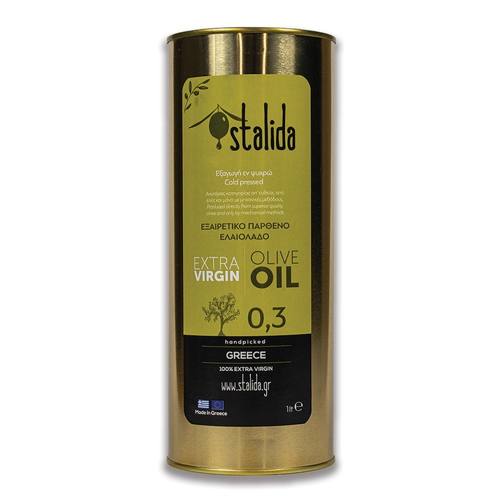 Ulei de masline extra virgin Stalida 1L, 0,3, presare la rece, din familia Damposis recolta 2025/2026 Veria, Grecia, varietate koroneiki, fara pesticide, gust fructat catifelat