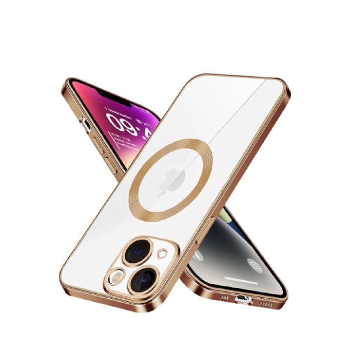 SilIcon tok vezeték nélküli töltéssel és kameravédelemmel, amely kompatibilis az iPhone 15 Gold telefonnal