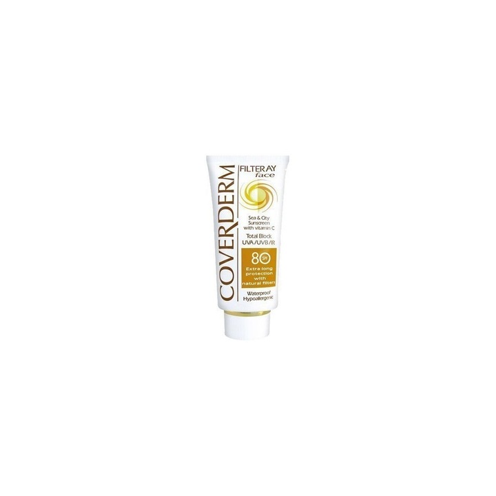 Crema protectie solara pentru fata Coverderm Filteray SPF80, 50 ml, nuantata, hipoalergenica, rezistenta la apa