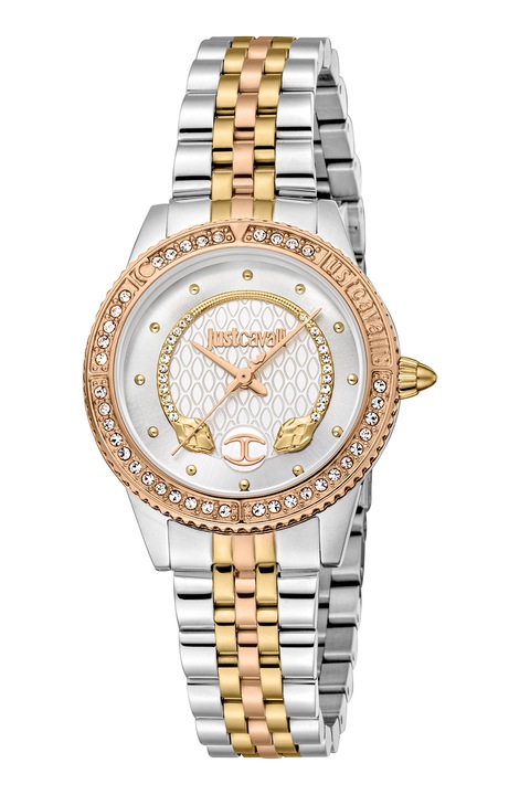 JUST CAVALLI, Ceas din otel inoxidabil cu trei indici, Auriu rose, Argintiu, Auriu