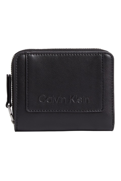 CALVIN KLEIN, Portofel de piele ecologica cu fermoar, Negru