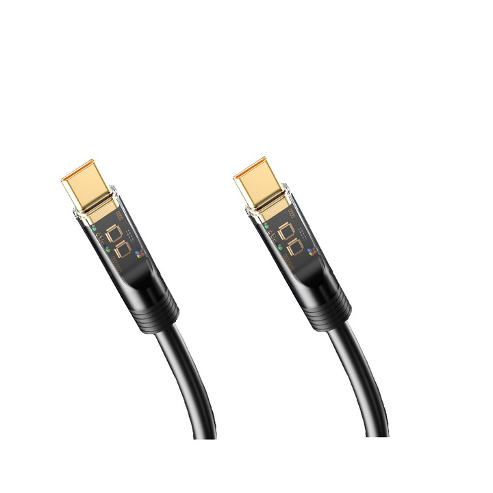 Cablu Date si Incarcare Premium Miromoto®, Fast Charging cu LED USB Type-C la USB Type-C, PD 100W, 1m, Ø6mm, Negru