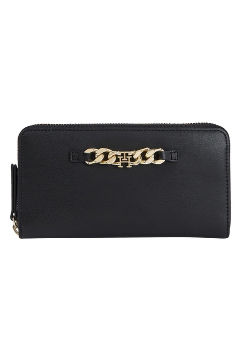 Tommy Hilfiger, Еко кожен портфейл с цип, черен