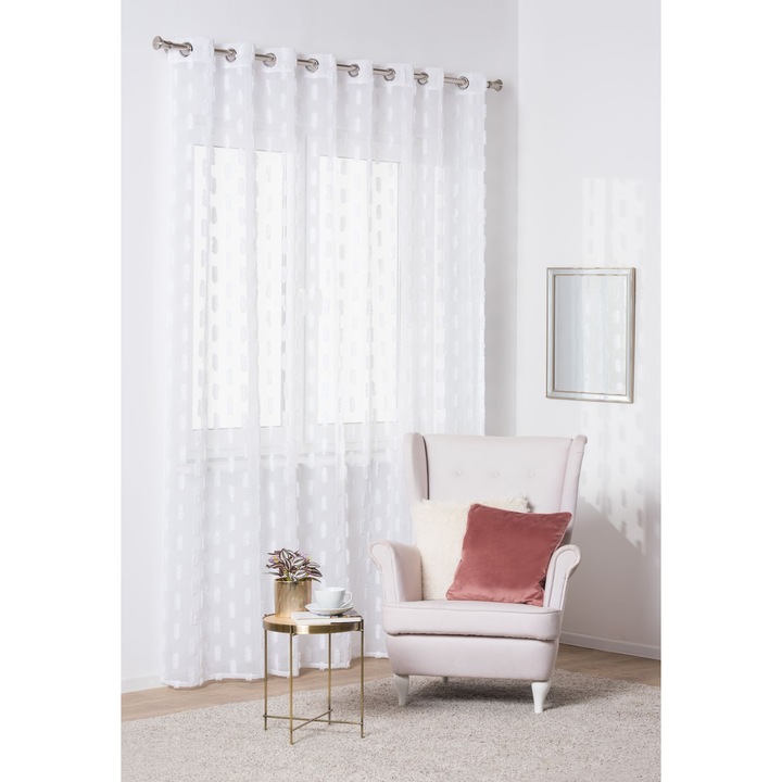 Perdea cu inele Cloud Splendid, 290x260 cm, poliester 100%, cu insertii pufoase, alb