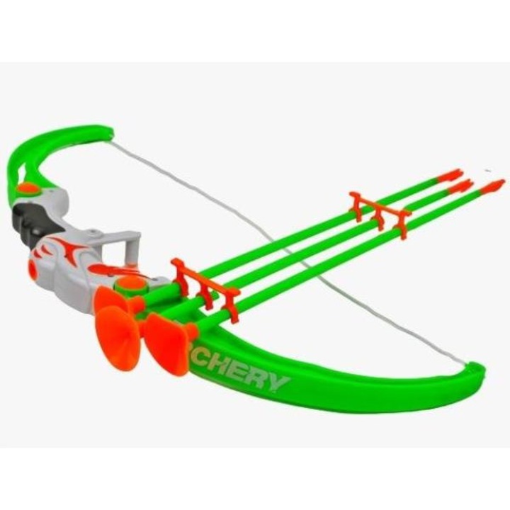 Set arc si sageti cu ventuze de jucarie, Maksik, 3 ani+, Verde/Portocaliu