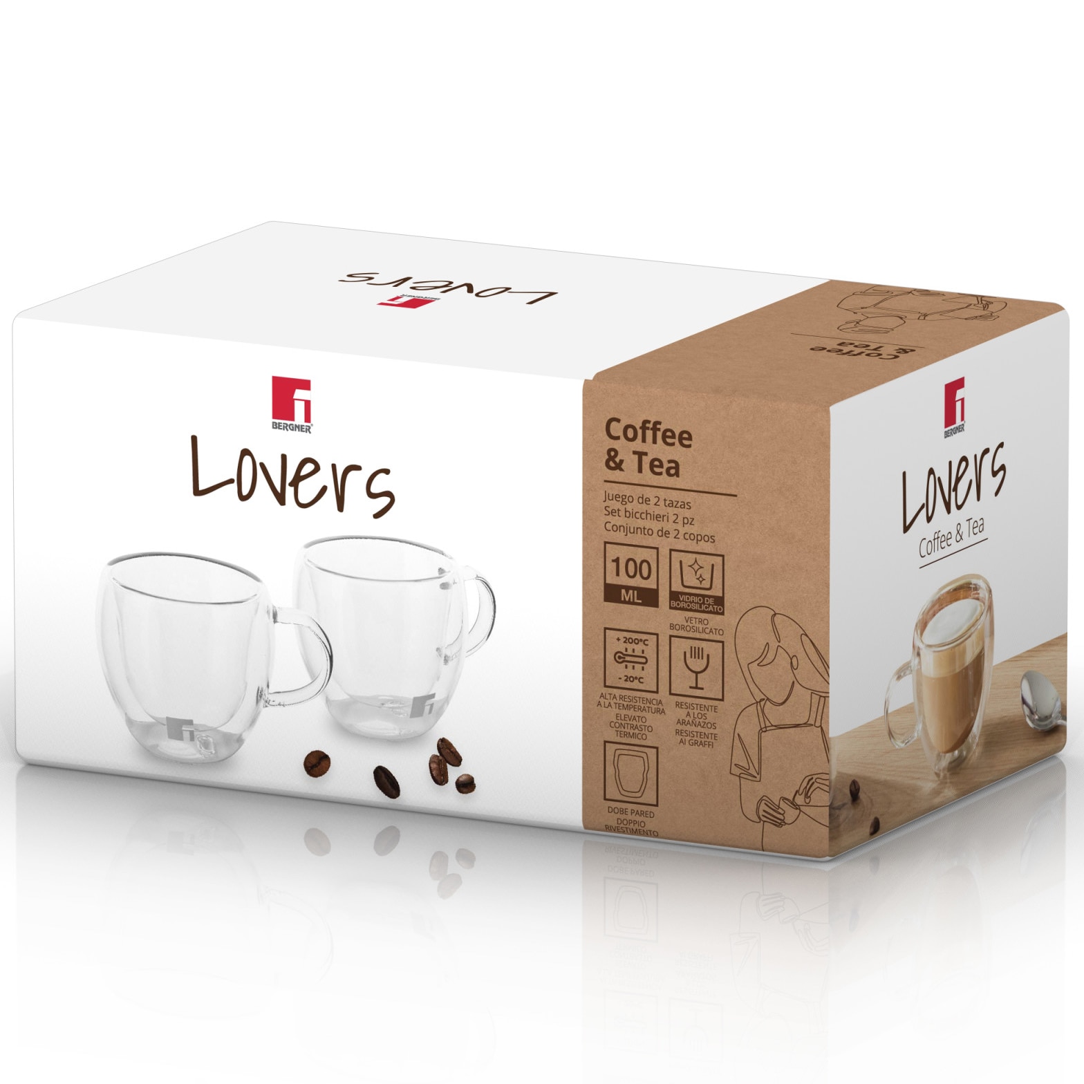 Set 2 cesti Bergner Coffe&Tea, sticla borosilicata, 100ml