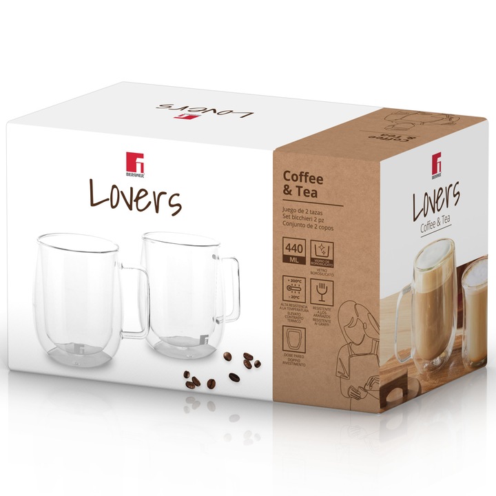 Set 2 cesti Bergner Coffe&Tea, sticla borosilicata, 400ml