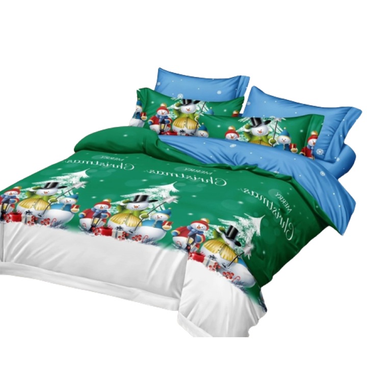 Lenjerie de pat Craciun, Finet, 6 piese, 2 persoane, 180x200cm, Multicolor, Oameni de Zapada