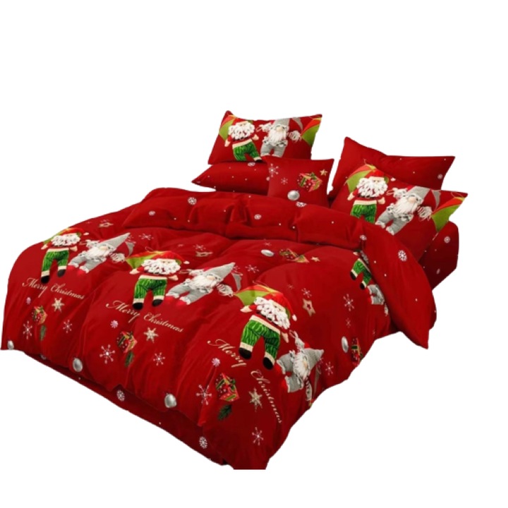 Lenjerie de pat Craciun, Finet, 6 piese, 2 persoane, 230x250cm, Multicolor, Santa Claus