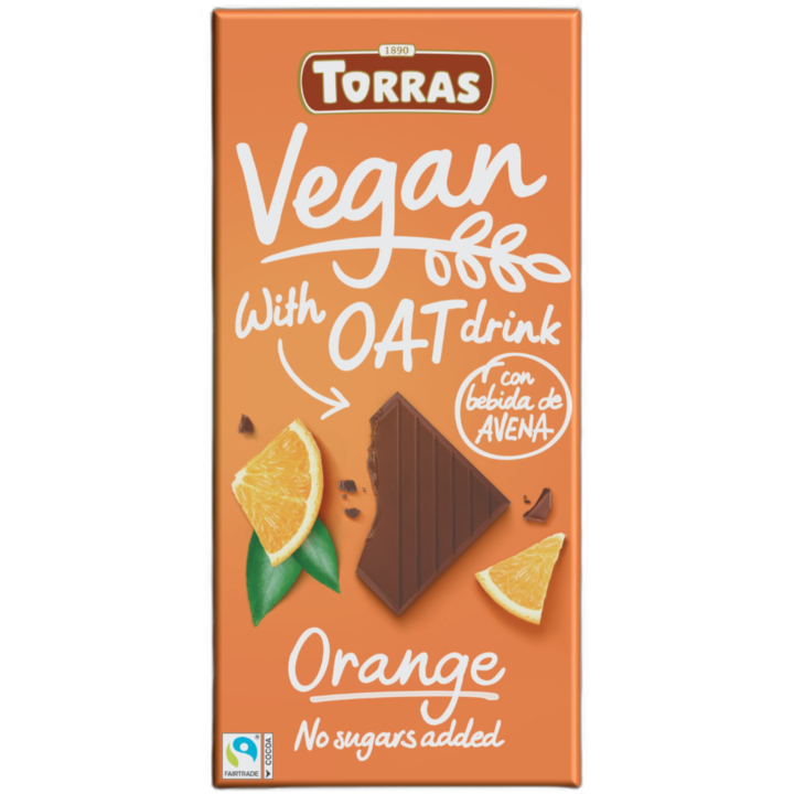 Ciocolata vegana cu lapte de ovaz, pasta de alune si portocale, fara zahar, fara gluten, Orange, 100g, Chocolates Torras