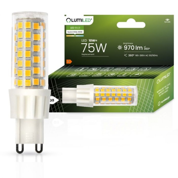 Bec LED G9, 10W, 970lm 4000K alb neutru, 20x70mm