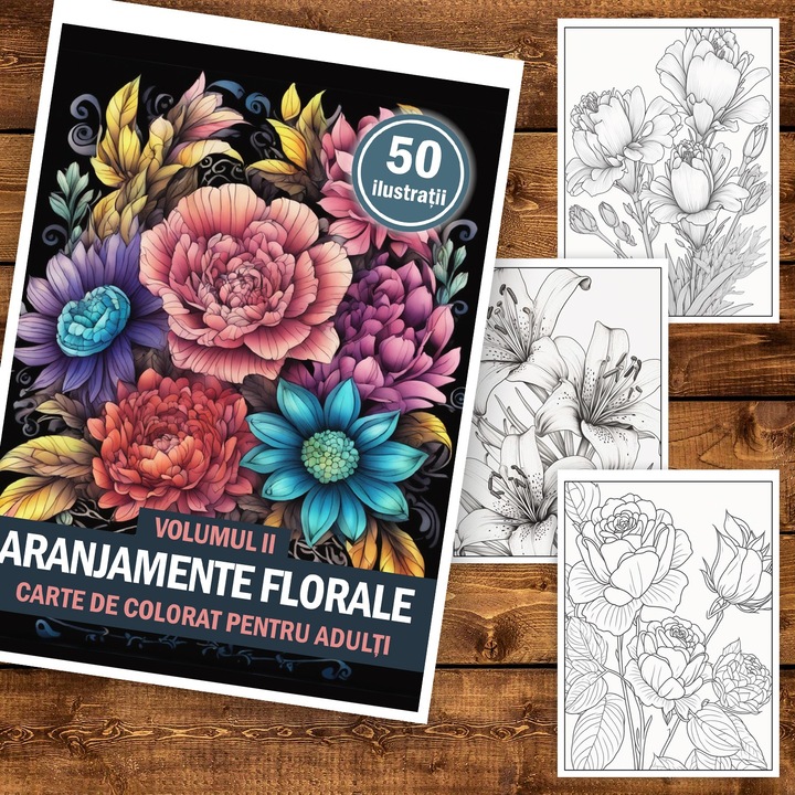 Kifestőkönyv felnőtteknek, 50 illusztráció, virágkötészet - II. kötet, 106 oldal