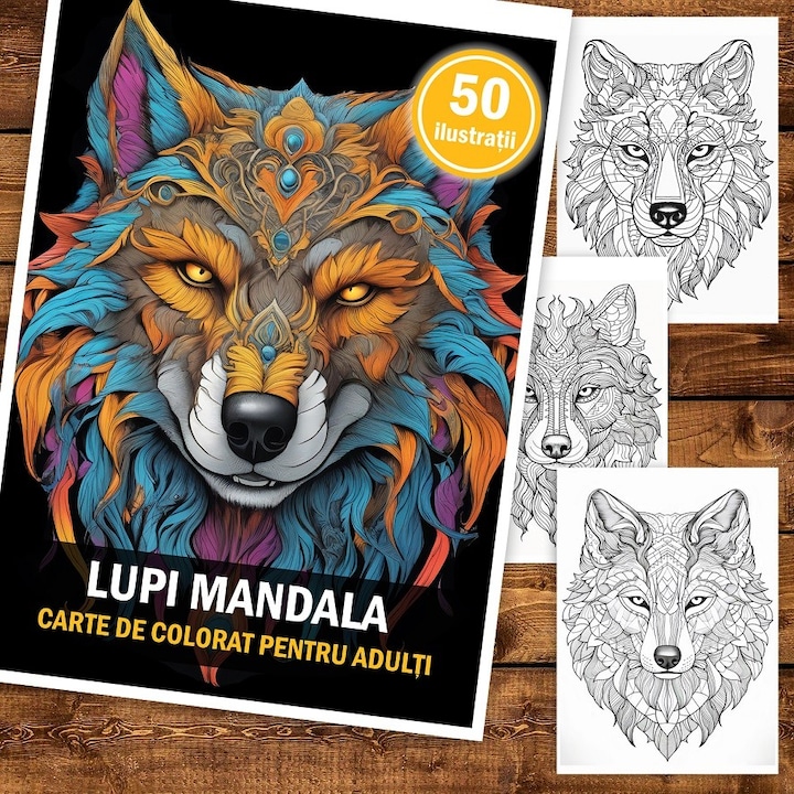 Книжка за оцветяване, 50 илюстрации, Mandala Wovles, 106 страници