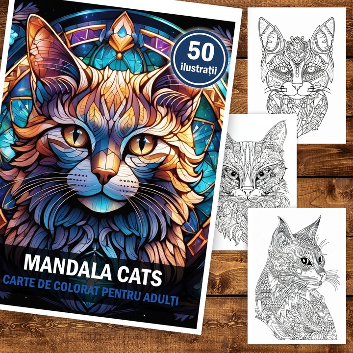 Книжка за оцветяване, 50 илюстрации, Mandala Cats, 106 страници