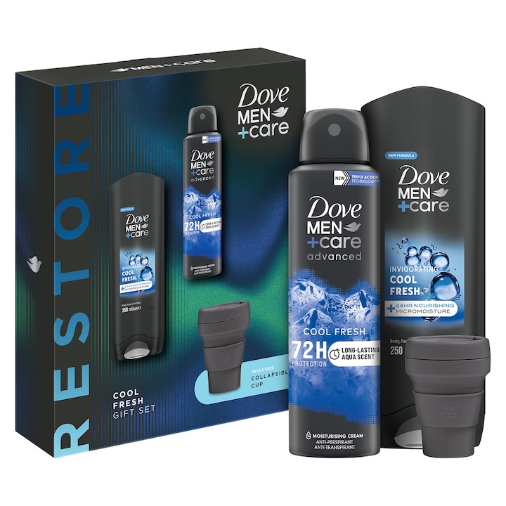 Dove Men + Cool Fresh ajándékcsomag hordozható thermo pohárral