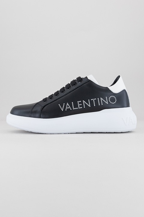 Valentino, Pantofi sport unisex de piele cu logo, Negru