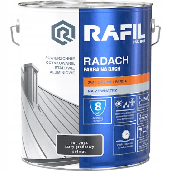 Tetőfesték és alapozó, Rafil Radach, szürke, 10L