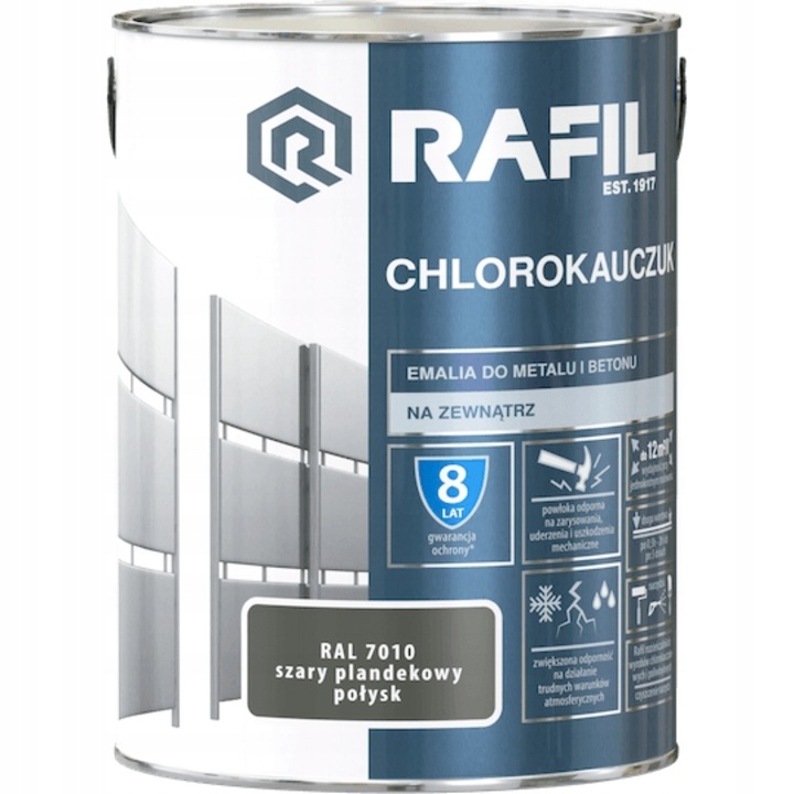Festék fémre és betonra, Rafil, 5l, Szürke