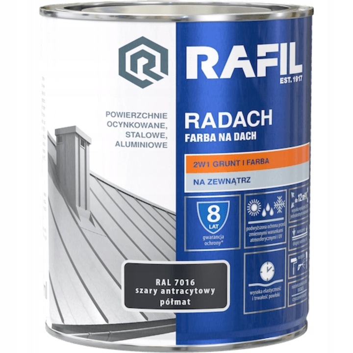 Vopsea polivinil-acrilica pentru suprafete metalice, Rafil, 0.75L, Gri antracit