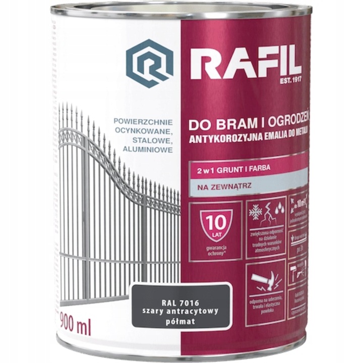 Vopsea pentru porti/garduri, Rafil, 0,9 l, Gri antracit