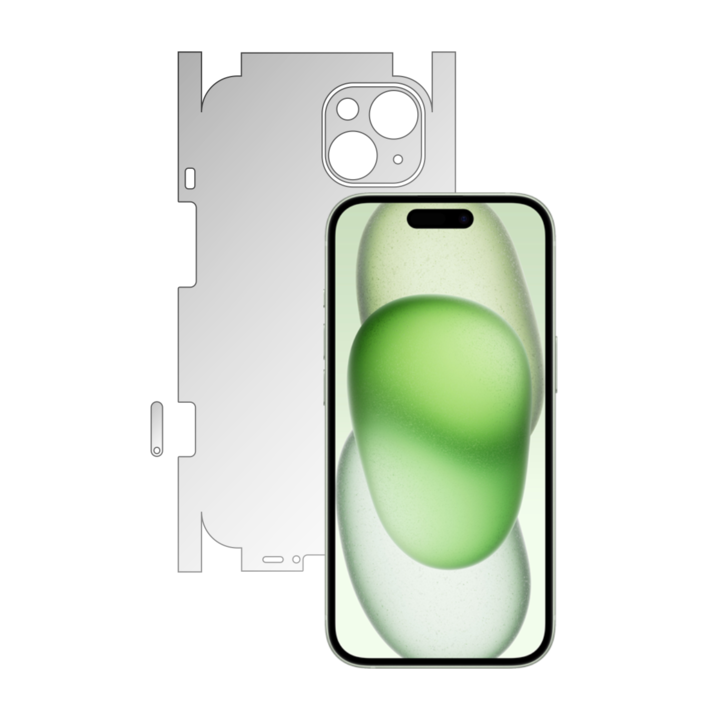 iSkinz hátvédő fólia Apple iPhone 15 Plus készülékhez – láthatatlan Skinz HD, 360 fokos vágás, ultra-átlátszó a hátsó és oldalsó burkolatokhoz, öntapadó bőr, átlátszó