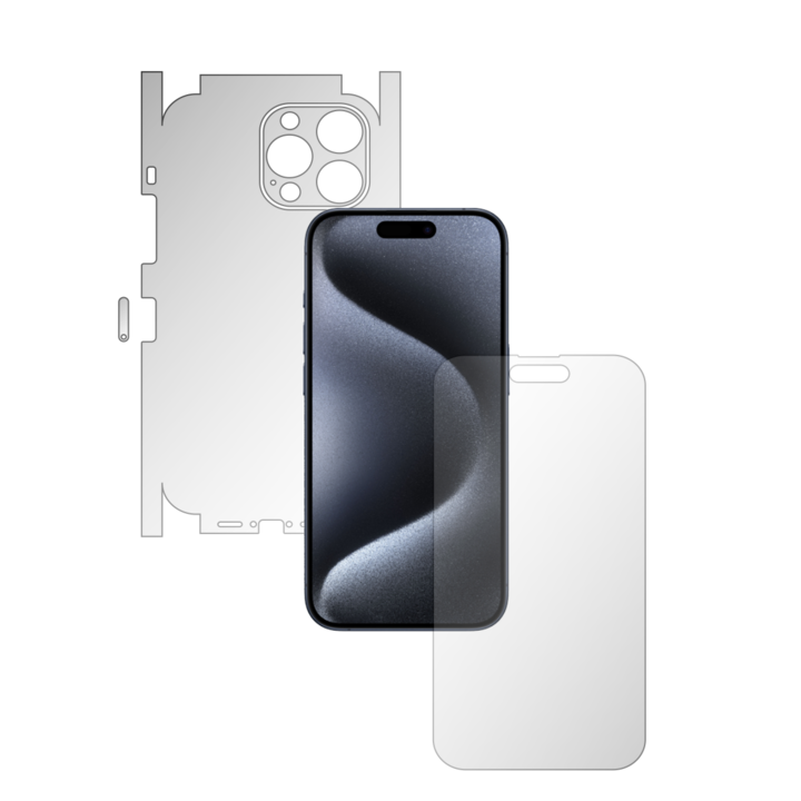Full Body iSkinz Matte Фолио за Apple iPhone 15 Pro - Invisible Skinz Matte, 360 Cut, Matte Anti Fingerprint, Anti-Reflective Silicone for Screen, Back and Side Cover, Adhesive Skin, Transparent