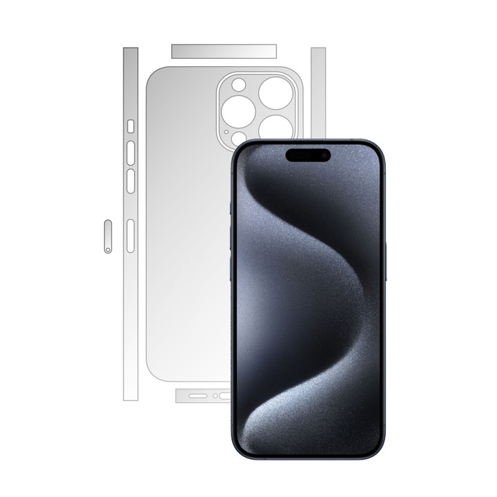 Защитно фолио iSkinz за гръб за Apple iPhone 15 Pro - Invisible Skinz Matte, Split Cut, Matte Silicone Anti-Fingerprint, Anti-Reflective for back and side covers, Transparent Adhesive Skin