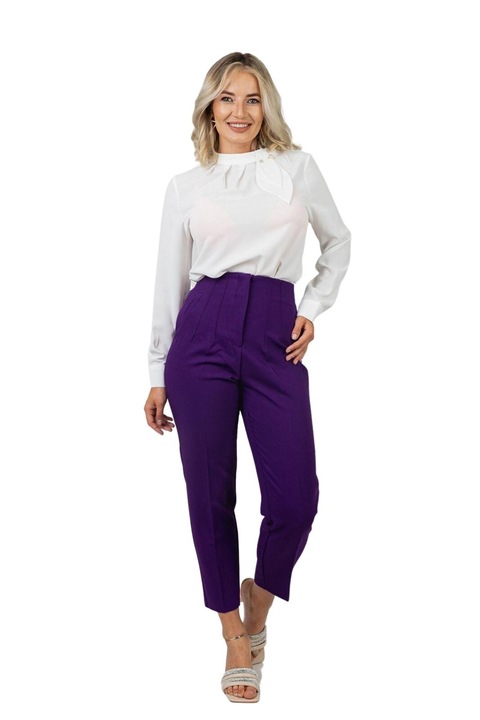 Лилав панталон с висока талия и декоративни шевове, Лилав