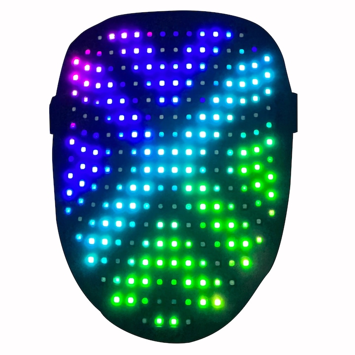 Masca LED RGB inteligenta cu 50 de imagini, schimbare imagine prin gesturi, cu acumulator, fara fir, negru