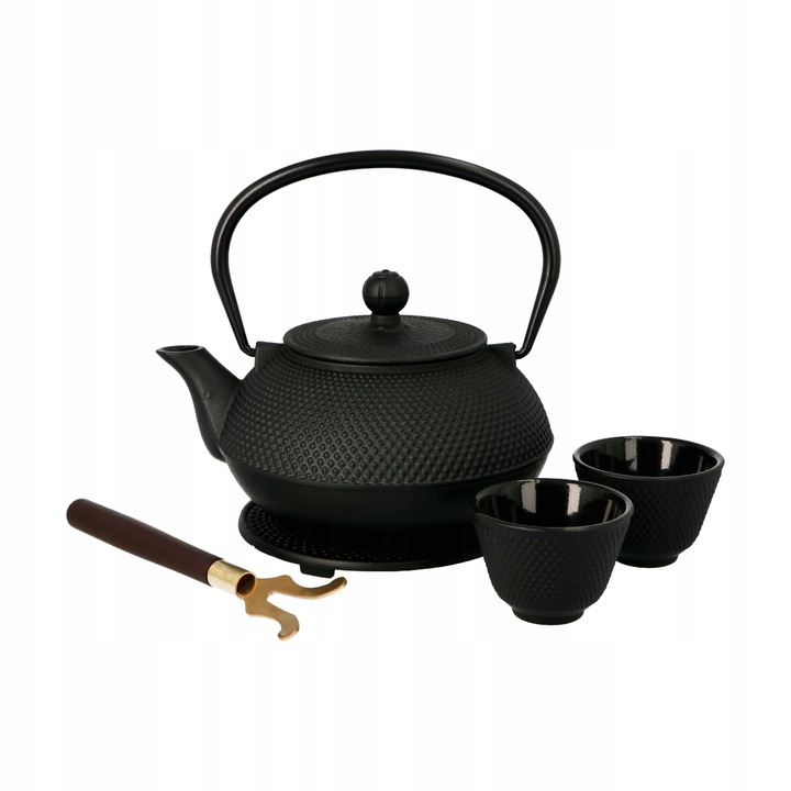 Комплект чайник и 2 чаши, KADAX, Чугун, 0.85 L, Черен