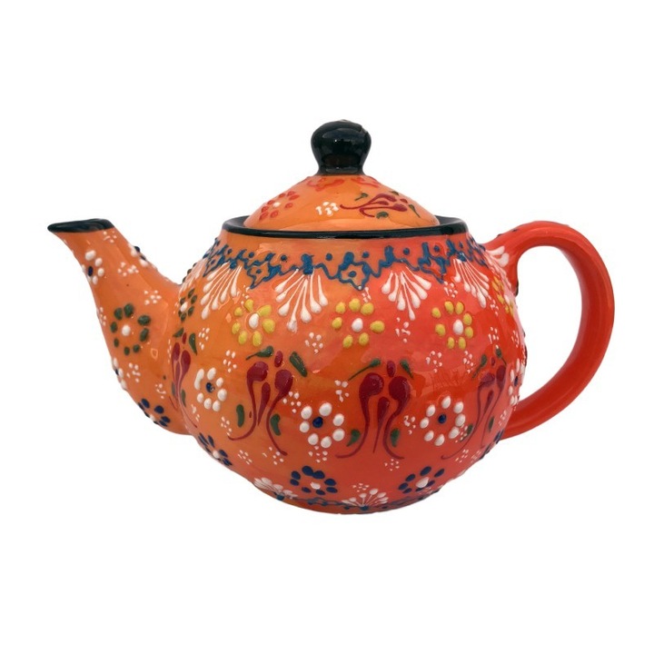 Керамичен чайник, флорален мотив, ръчно рисуван, 20x12cm, многоцветен M3