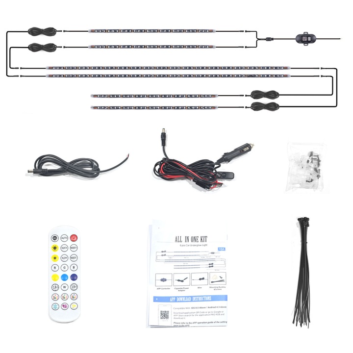 Rugalmas Csíkból álló készlet RGB Xentech Light Lighting az autó alatt App vezérlés 12V, 6 db