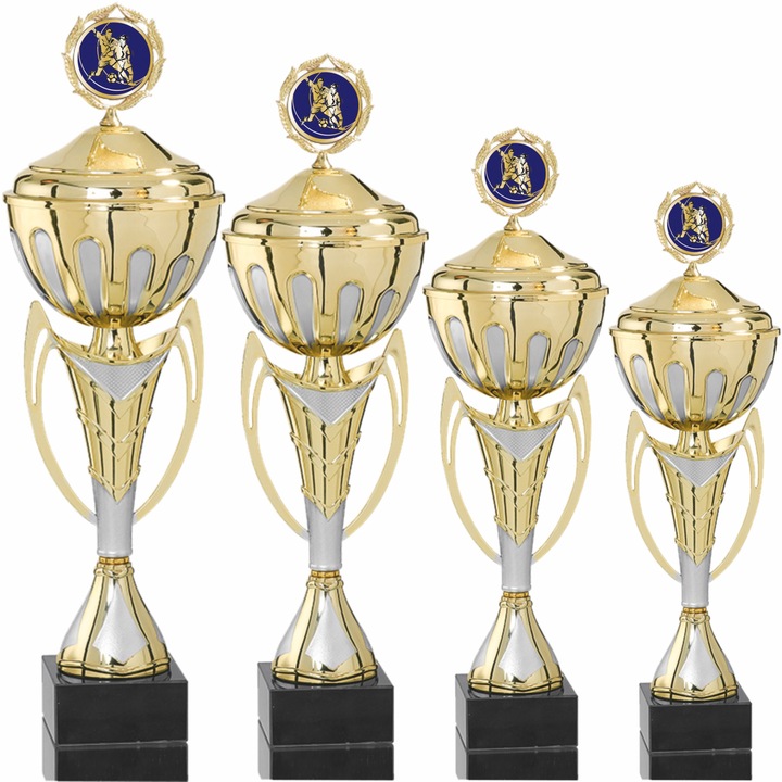 Set 4 Cupe Fotbal cu Capac, Metal, Plastic, Marmura, 49 cm, 46 cm, 40,36 cm