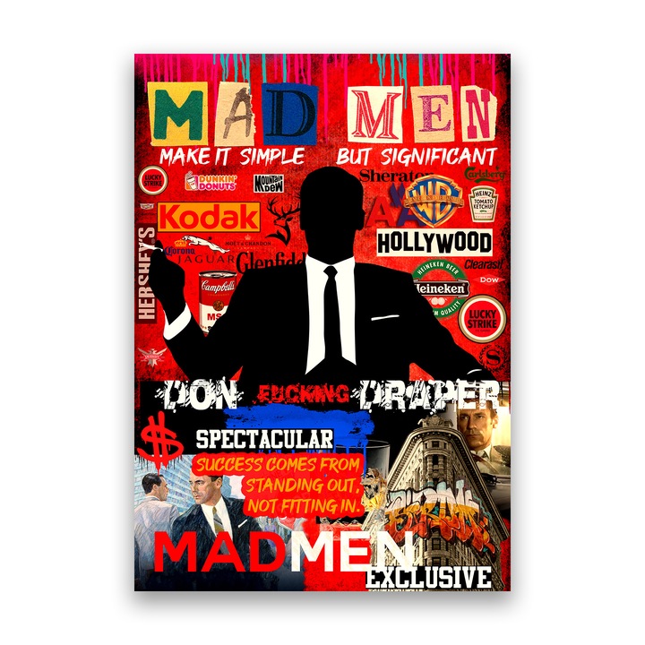 Първокласна картина на платно, LuxCanva® A1013, Mad Men Don Draper, 35 x 50 CM, 100% памучно платно 400g/m2, дървена рамка, декоративна, серийна, филмова, мотивационна, живи цветове