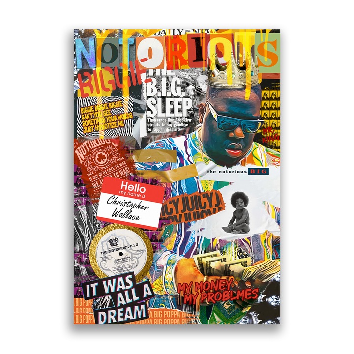 Първокласна картина на платно, LuxCanva® A1014, The Notorious Biggie, 35 x 50 CM, 100% памучно платно 400g/m2, дървена рамка, декоративна, певец, артист, рапър, мотивираща, живи цветове
