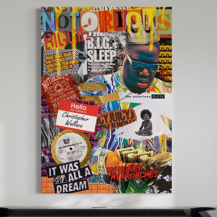 Tablou Canvas Premium, LuxCanva® A1014, The Notorious Biggie, 50 X 75 CM, Panza Bumbac 100% 400g/m2, Sasiu Lemn, Decorativ, Cantaret, Artisit, Rapper, Motivational, Culori Vibrante